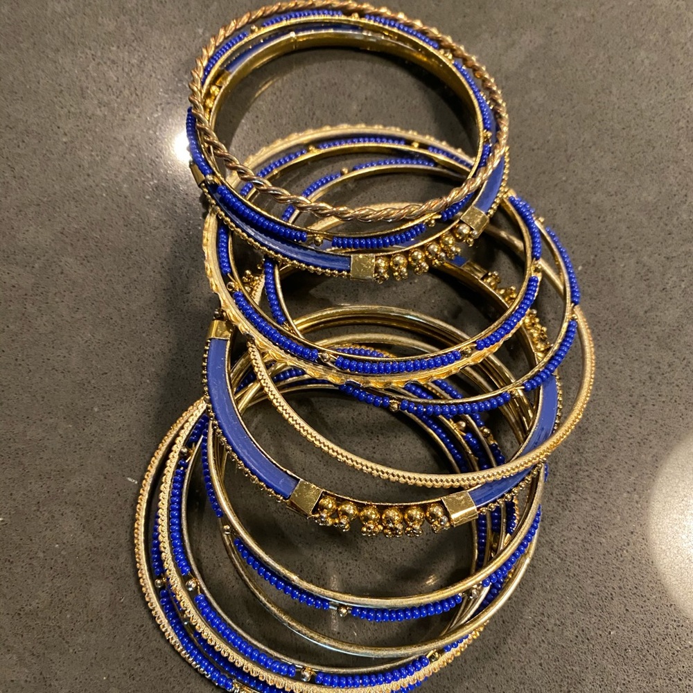 Multiple Stack Bracelets Cobalt Blue & Gold - image 6